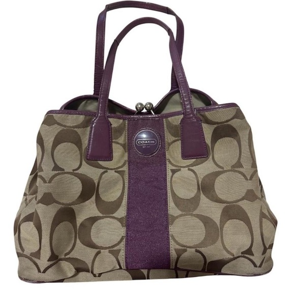 Y2K Vintage Coach Tan and Purple Signature Tote - Vintage - Picture 10 of 10